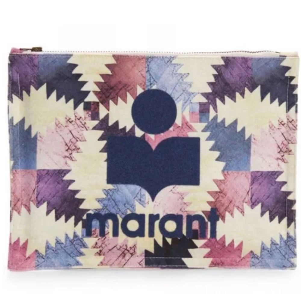 Isabel Marant Denim Nettia Printed Clutch Purse Bag Wristlet Pouch NWT